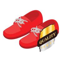 Red moccasins icon isometric vector. Female red suede shoe with laces vector