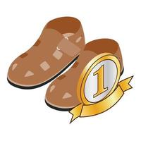 Men sandals icon isometric vector. Brown leather men sandals with metal buckle vector