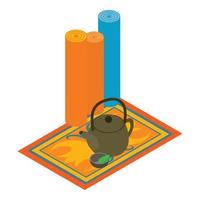 Turkey symbol icon isometric vector. Traditional turkey carpet and teapot vector