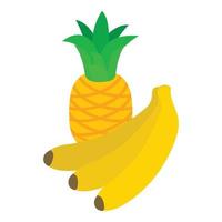 icono de fruta tropical vector isométrico. plátano maduro amarillo y icono de piña