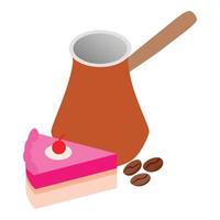 Turkish coffee icon isometric vector. Piece cake, coffee bean and turk vector