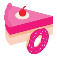 colorido icono de confitería vector isométrico. donut rosa dulce y pedazo de pastel