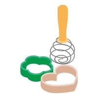 Baking accessory icon isometric vector. Kitchen whisk and cookie cutter vector