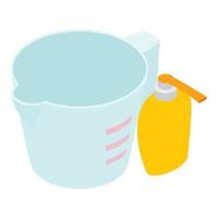 Kitchen tool icon isometric vector. Plastic measuring cup and dispenser bottle vector