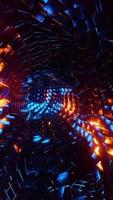Flying through a tunnel of blue and orange metal cubes. Vertical looped video