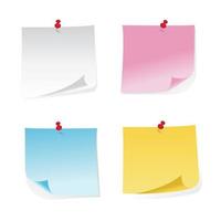 Colored sticky notes paper with push pin blank paper sheets for note vector illustration