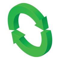 Refresh icon isometric vector. Green circular two arrow vector