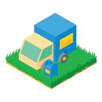 Post delivery icon isometric vector. Postal car near mailbox vector