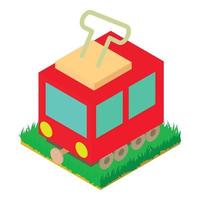 Tram icon vector isometric. Red tramway