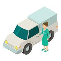 Veterinary care. Doctor stands near car vector