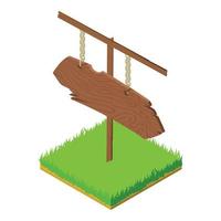 Wooden sign icon, isometric style vector