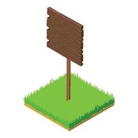 Wooden shield icon, isometric style vector