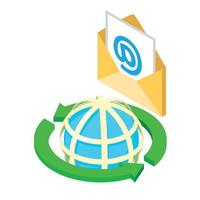 icono de correo electrónico global, estilo isométrico vector