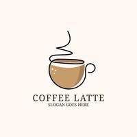 Coffee late logo design template, with single line art outline style illustration vector