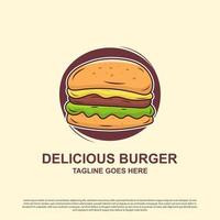 deliciosas ilustraciones de diseño de la placa del logotipo de la tienda de hamburguesas, lo mejor para la imagen del logotipo de comida rápida vector