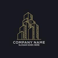 El diseño del logotipo del apartamento dorado, el logotipo del edificio del esquema con color dorado, se puede utilizar como símbolos, identidad de marca, logotipo de la empresa, iconos u otros. vector