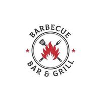 diseño de logotipo de barbacoa grunge vintage, ilustración de vector de bar y parrilla con estilo rústico