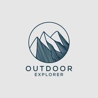 Outline outdoor explorer logo design, mountain Vector graphic illustrations with line art style