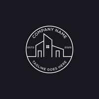 line art real estate agency logo design, simple outline house with circle vector illustration, can be used as symbols, brand identity, company logo, icons, or others.