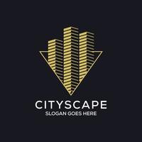Golden apartment logo design,luxury triangle shape building logo with gold color can be used as symbols, brand identity, company logo, icons, or others. vector