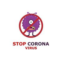 detener la ilustración de dibujos animados del virus de la corona, las personas llevan un cartel de señal de parada del virus de la corona. vector