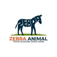 vector de diseño de logotipo de animal de vida silvestre de cebra, signo de icono con texto de deformación en la forma de una ilustración de cebra