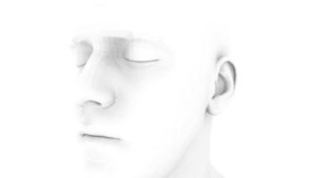 Animação 3D da cabeça de um homem girando sobre um fundo branco - loop video