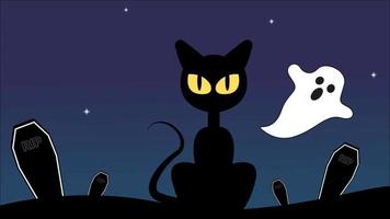 illustration animée de chat effrayant hallowen vacances dans doodle art adapté au contenu de vacances vidéo gratuite video