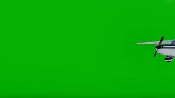 animación en video de un avión de hélice sobre un fondo verde