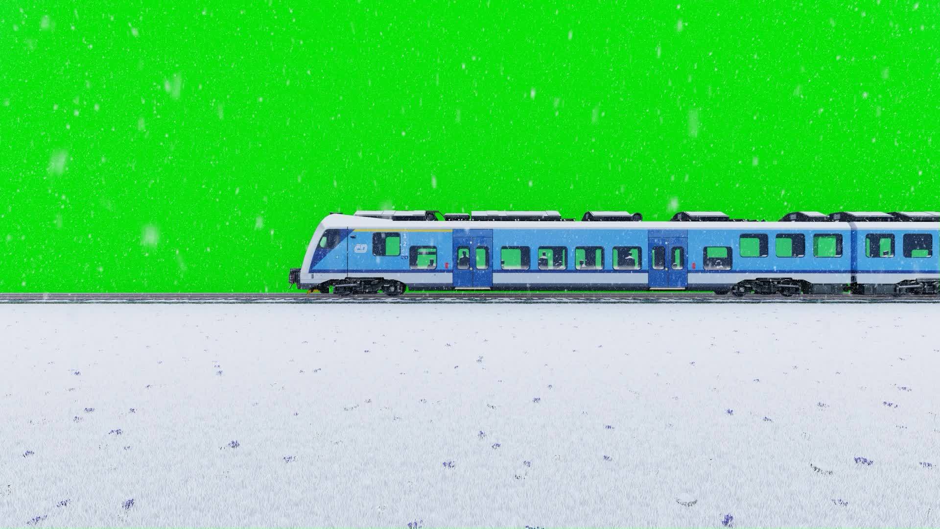 Video animation of a running train with snowfall and green screen ...