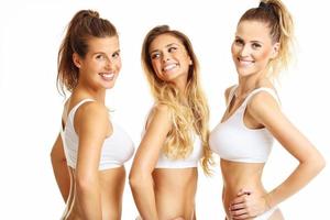 Group of happy friends posing in underwear photo