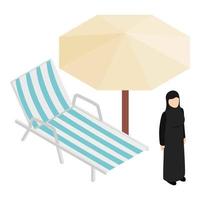 icono de mujer musulmana, estilo isométrico vector