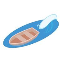 Wooden boat icon, isometric style vector