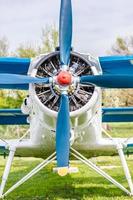 Old airplane background, rotor and engine motor closeup photo