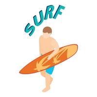 Surfer icon, isometric style vector