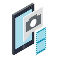 icono de video móvil, estilo isométrico vector