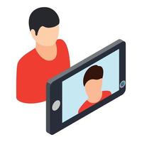 Selfie man icon, isometric style vector