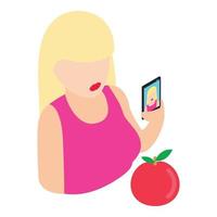 icono de mujer selfie, estilo isométrico vector