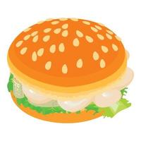 Fish burger icon, isometric style vector