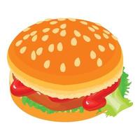 Tasty hamburger icon, isometric style vector