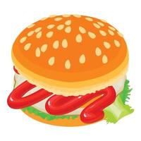 Tasty burger icon, isometric style vector