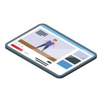 Fitness blog tablet icon, isometric style vector