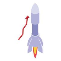 Bitcoin rocket icon, isometric style vector