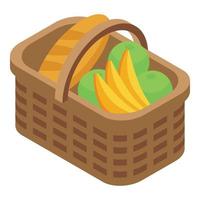 vector isométrico del icono de la cesta de picnic de frutas. cesta de comida de verano