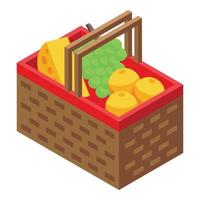 Family picnic basket icon isometric vector. Wicker hamper bag vector