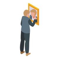 Look in mirror icon isometric vector. Ego narcissism vector