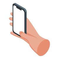 Cellphone hold icon isometric vector. Hand phone vector