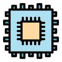 Chip processor icon color outline vector