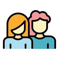 pareja, icono, color, contorno, vector