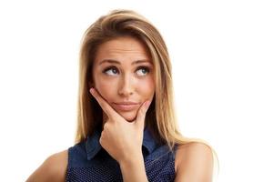 Portrait of adult woman isolated over white background photo